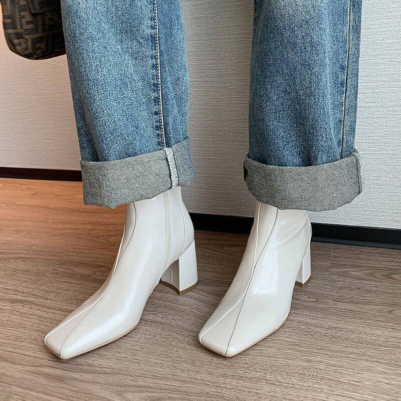 CHIKO Hiba Square Toe Block Heels Ankle Boots