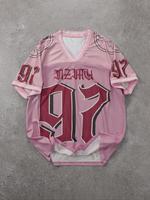 Men's Number & Letter Print V Neck Football Jersey, Regular Fit Casual Breathable Short Sleeve T-shirt for Summer, Designer T...