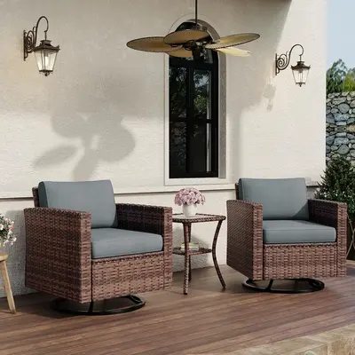 UDPATIO 3 Piece Wicker Patio Furniture Set, 360-Degree Swivel and Rocking Outdoor Swivel Chairs with Table couch Lounge Home ...