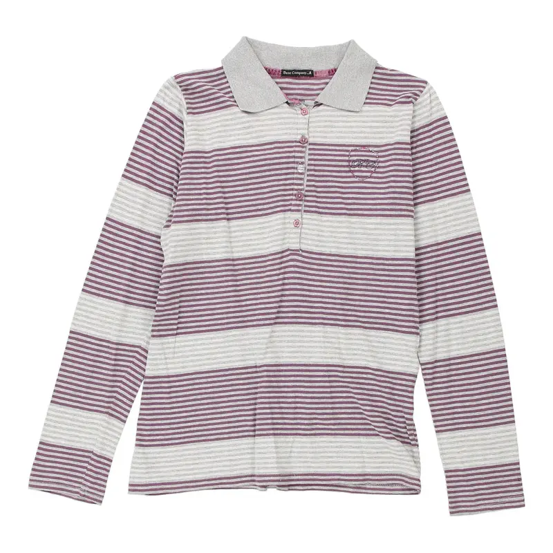 Best Company Striped Long Sleeve Polo Shirt - XL Purple Cotton