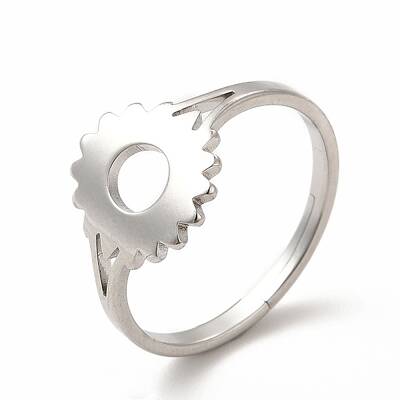 Non-Tarnish 304 Stainless Steel Sunflower Adjustable Ring for Women