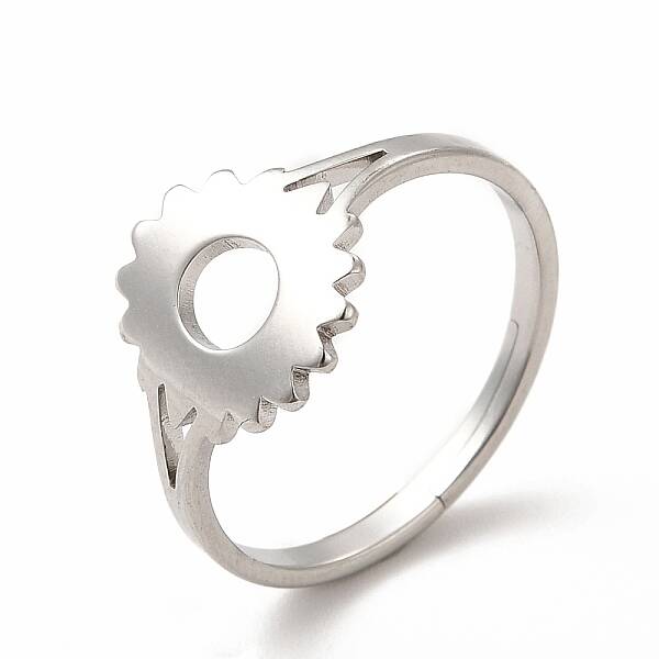 Non-Tarnish 304 Stainless Steel Sunflower Adjustable Ring for Women
