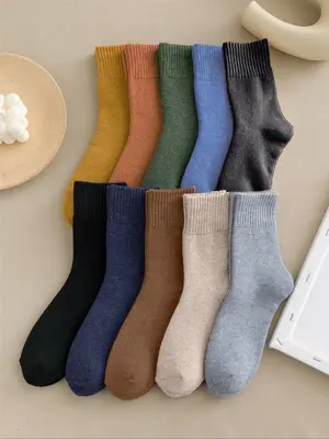Women's 10 Pairs Minimalism Solid Crew Socks, Basic Simple Comfort Warm Mid-calf Socks For Fall & Winter, Women's Socks for D...