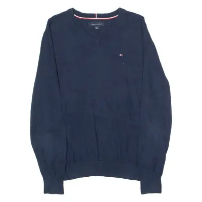 TOMMY HILFIGER Mens Jumper Blue V-Neck Tight Knit S