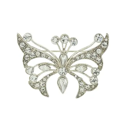 Silver-Tone Crystal Butterfly Pin