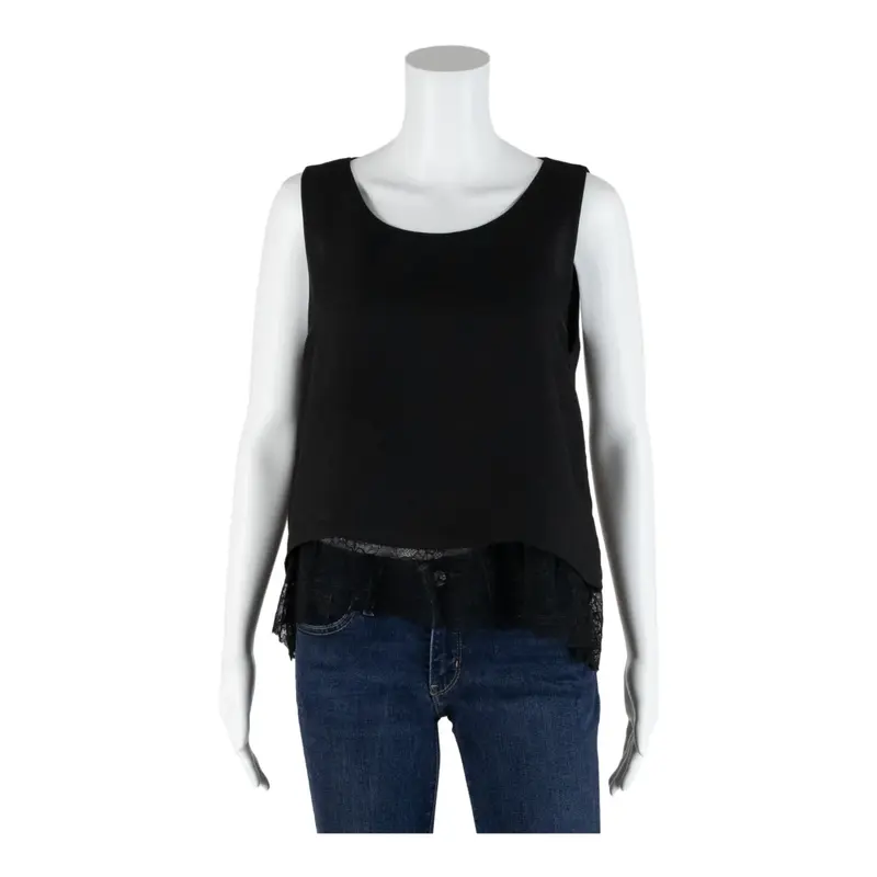 ZARA BASIC Lace Hem Black Sleeveless Top Womens M