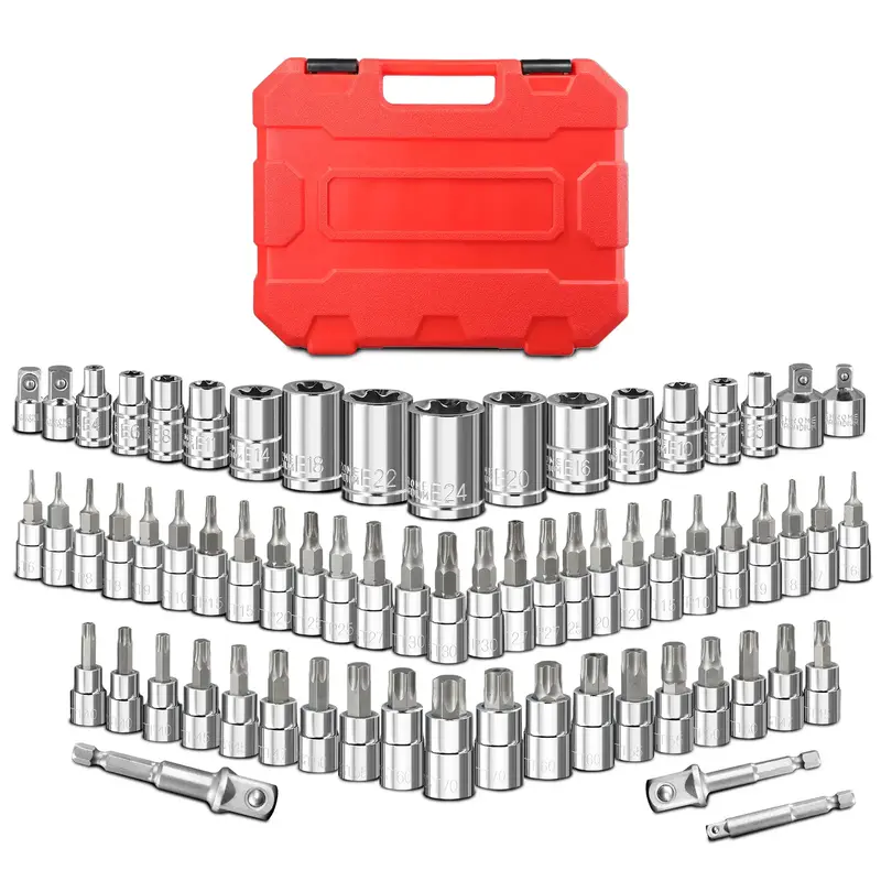 67-Piece Master Torx Bit Socket and E-Torx Socket Set Cr-V, 1/4” 3/8” 1/2” Drive(E4-E24, T6-T70,TT6-TT70,TP8-TP60), Inc...