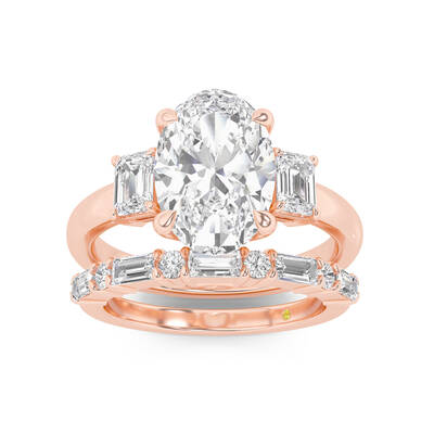 Moonbeam Lab Grown Oval Shaped Diamond Engagement Ring with the Cleo Wedding Band | 14K Rose Gold 3 1/2 ct. tw.