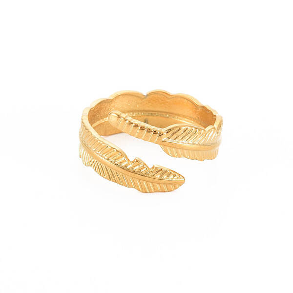 Ion Plating(IP) 304 Stainless Steel Leaf Open Cuff Ring for Women