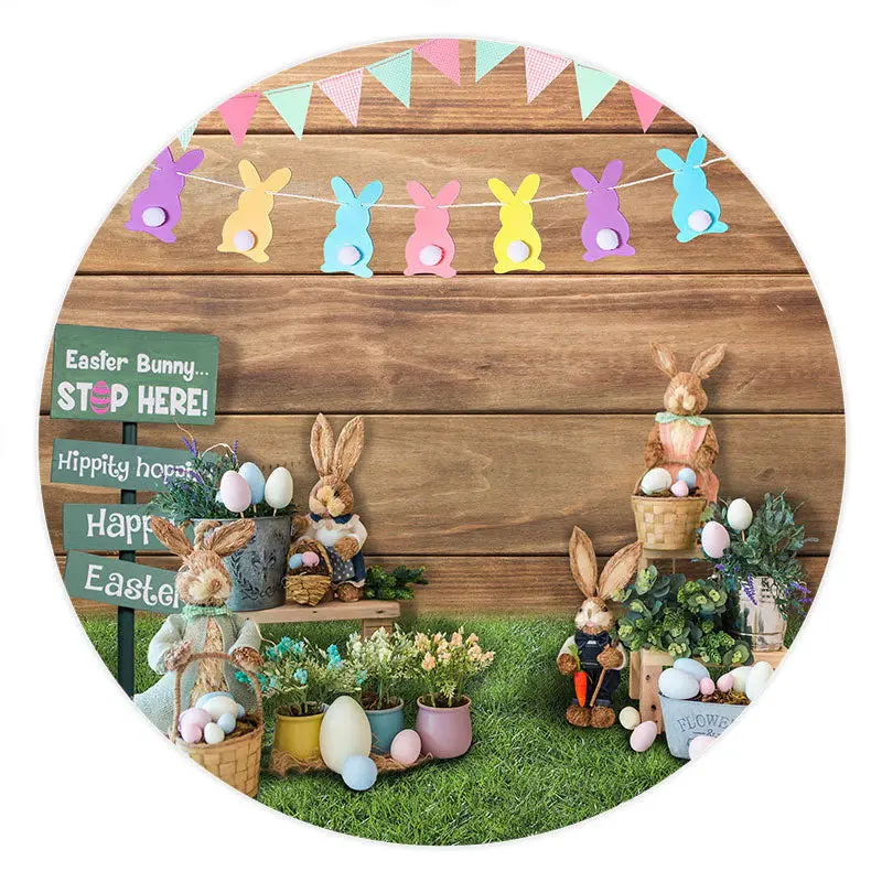 Aperturee Peter Rabbit And Floral Eggs Round Happy Easter Backdrop | Custom Curtain Party Backdrop | Party Decoration | Custo...