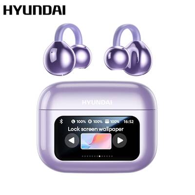 HYUNDAI M100 Clip-On Ear Headphones with Audio-Visual Touch Screen, Wireless Audio Headphones for Music & Phone Calls, S
