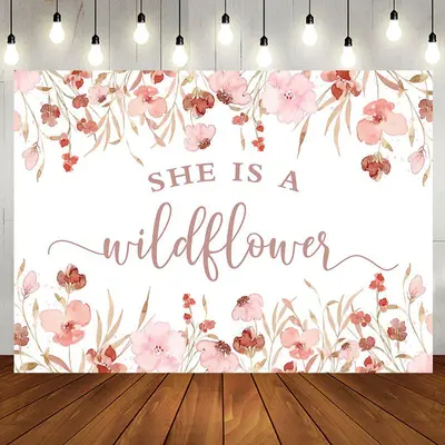 She Is A Wildflower Pink Floral Baby Shower Backdrop - Aperturee