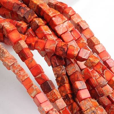 Dyed Natural Imperial Jasper Cube Beads Strands