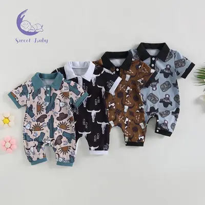 Baby Boys Summer Jumpsuit Casual Bull Head Print Short Sleeve Romper for Newborn Infant Clothes Clothing Cute Clothes baby st...