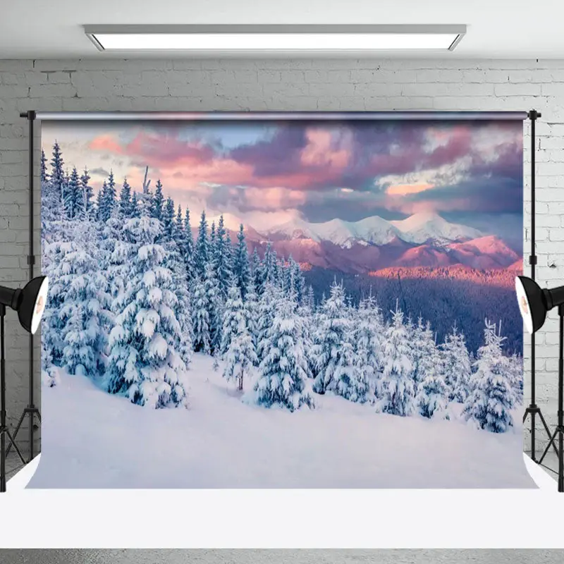 Aperturee Tranquil Snowy Forest Sky Gradient Winter Backdrop - Aperturee