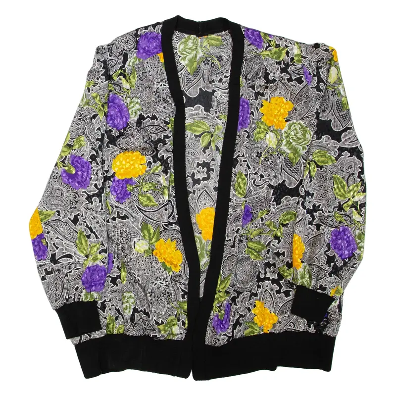 Womens Kimono Top Black Long Sleeve Floral XL