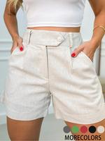 Women's Solid Color High Waist Shorts, Casual Fashion Button   Shorts for Daily Outdoor Wear, Women Bottoms for Spring & Fall