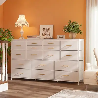 Raybee Furniture Wide Dresser TV Stand, with 16 Drawers & Power Outlet, Metal Frame Fabric Dresser, TV Stands for living Room...