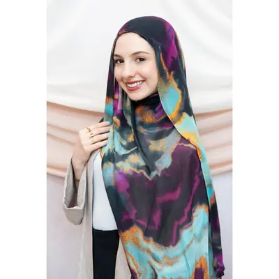 Elevate your style with the Serene Aurora printed hijab—elegant, lightweight, and versatile!