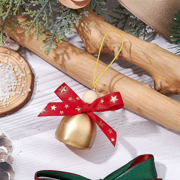 Christmas Bell Brass & Wood Pendant Decorations