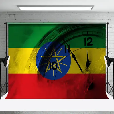 Aperturee Retro Ethiopia Flag Clock Happy New Year Backdrop - Aperturee