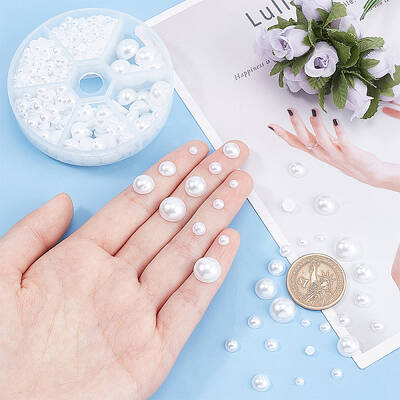 About 690 Pcs White Flat Back Half Round Pearl Cabochon for Nail Craft DIY Decoration (4mm