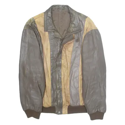Mens Jacket Brown Faux Leather Striped M