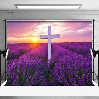 Aperturee Purple Lavender Flower Sea Sunset Sky Easter Backdrop, 3X2FT(1MX0.6M), 14 USD, easter backdrops, NYHD6I26-M