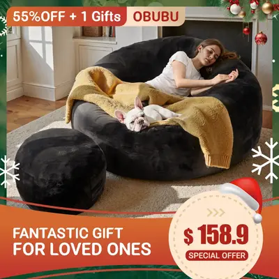 【Fall Deals For You】Ovios 59 W Jumbo Bean Bag Lounger with Ottoman - Oversize Plush Bean Bag Sofas with Super Soft Micr...