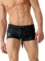 Men's Solid Color Graphic Drawstring Waist Sports Swim Trunks, Sporty Comfy Breathable Sports Swim Shorts for Summer, Men...