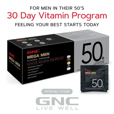 GNC Mega Men 50+ Vitapak, 5-in-1 Multivitamin Pack, Energy Production, Men's Health, Prostate, Joints, Edible Dietary Supplem...