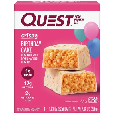 Quest Crispy Hero Protein Bar, Birthday Cake Flavor, Low Sugar, 4 Count protein poptarts