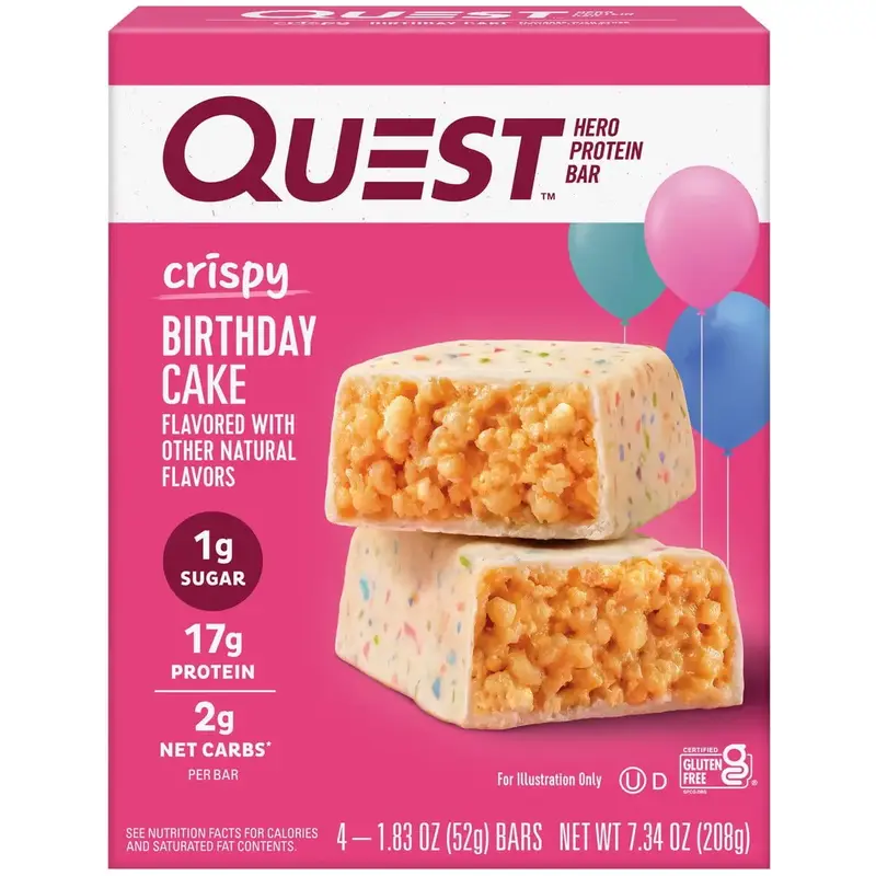 Quest Crispy Hero Protein Bar, Birthday Cake Flavor, Low Sugar, 4 Count protein poptarts