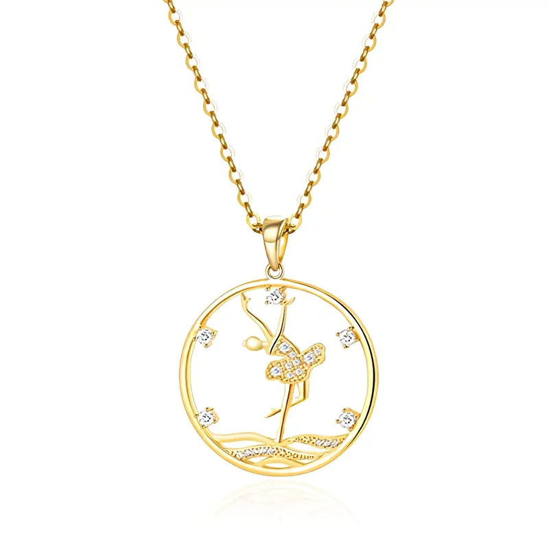 10K Gold Moissanite Ballet Dancer Pendant Necklace