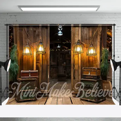 Vintage Wood Cabin Lamp Architecture Photo Backdrop - Aperturee