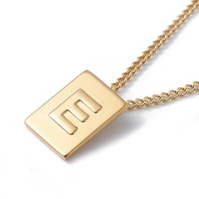 Stainless Steel Initial Letter Rectangle Pendant Necklace for Men Women