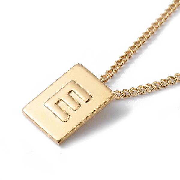 Stainless Steel Initial Letter Rectangle Pendant Necklace for Men Women