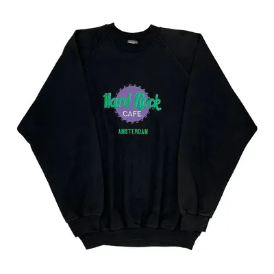 Amsterdam Hard Rock Cafe Spellout Sweatshirt - XL Black Cotton Blend