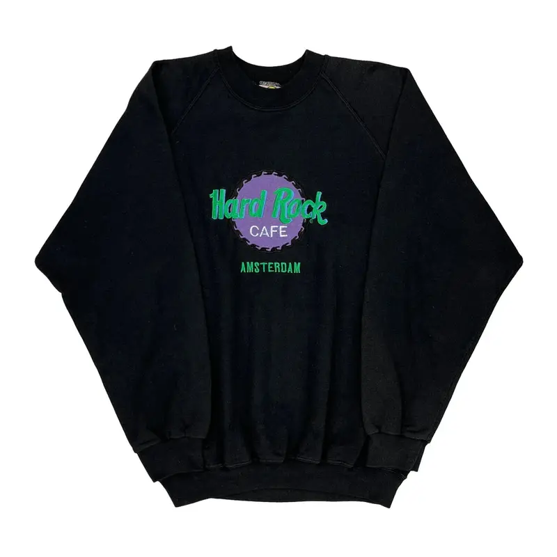 Amsterdam Hard Rock Cafe Spellout Sweatshirt - XL Black Cotton Blend