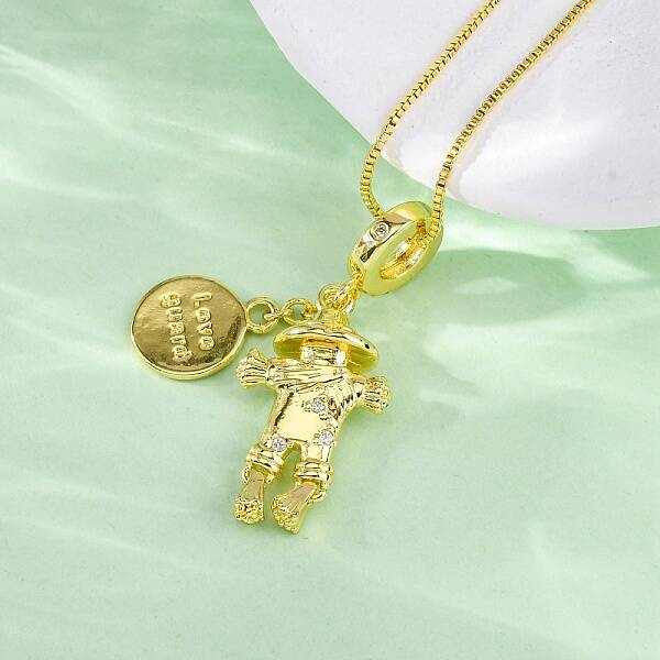 Brass Clear Cubic Zirconia Scarecrow Pendant Necklaces