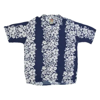 PINEAPPLE CONNECTIONS Mens Hawaiian Shirt Blue Floral XL