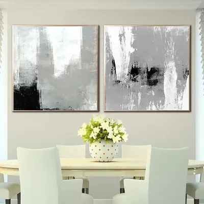 Large Abstract Original Painting White Painting Black And White Art Modern Painting 2 Piece | NEW YORK VIEW