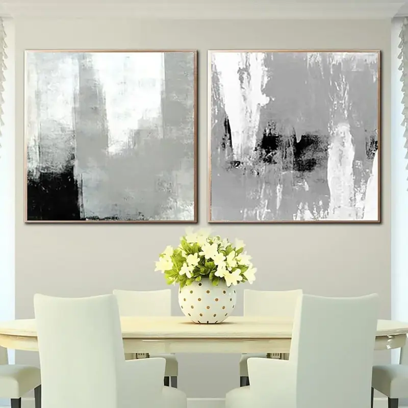 Large Abstract Original Painting White Painting Black And White Art Modern Painting 2 Piece | NEW YORK VIEW
