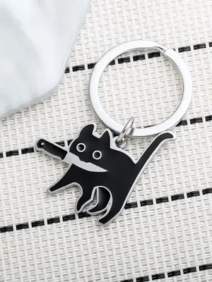 Unisex Cute Cartoon Cat Design Keychain, Animal Theme Keychain, Cartoon Animation Keychain, Fashionable Stainless Steel Charm...