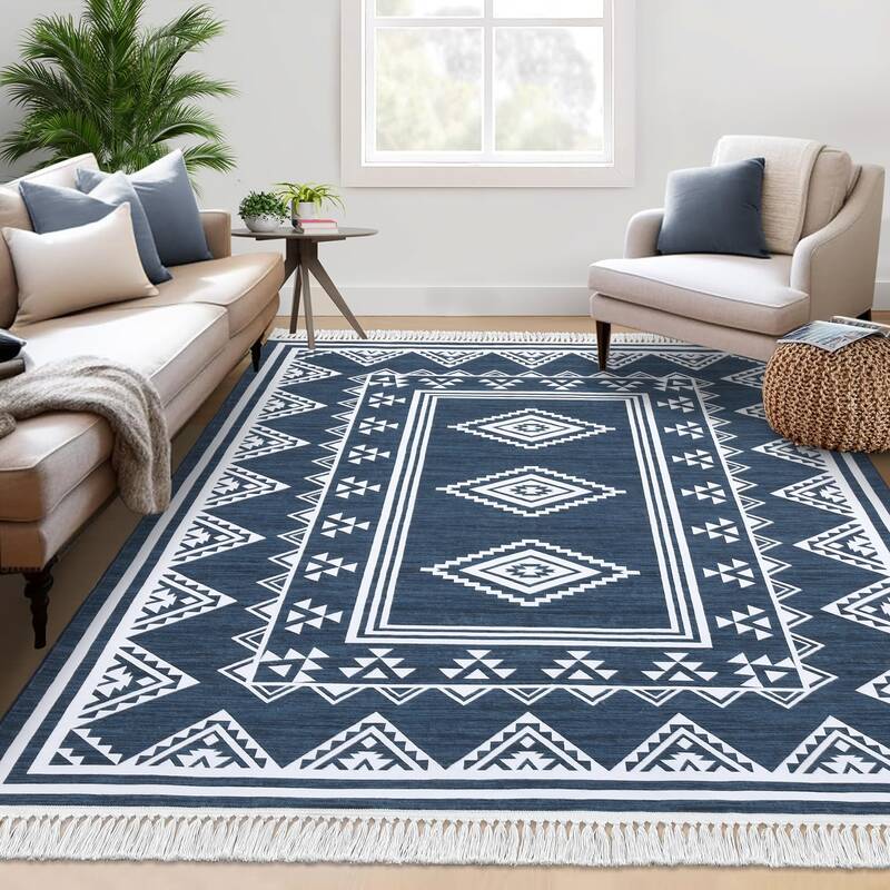 Garvee Boho Washable Area Rug, Non-Slip Moroccan Tribal Carpet with Tassels, Stain-Resistant Farmhouse Geometric Floor Cover,...