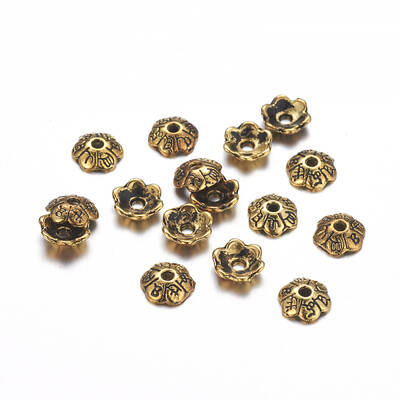 6-Petal Tibetan Style Alloy Flower Bead Caps