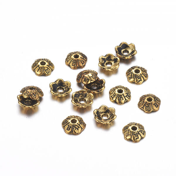 6-Petal Tibetan Style Alloy Flower Bead Caps
