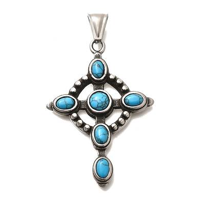 304 Stainless Steel Pave Dyed Synthetic Turquoise Pendants