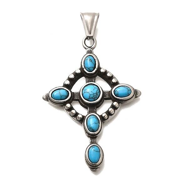 304 Stainless Steel Pave Dyed Synthetic Turquoise Pendants