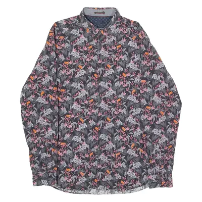 TED BAKER Mens Shirt Black Floral Long Sleeve L